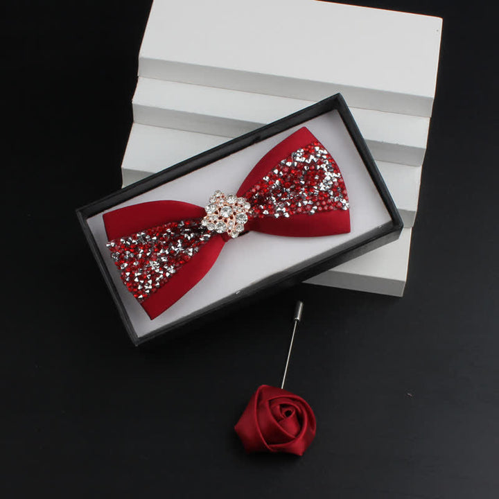 Set di 2 papillon con corpetto rosso e strass lucido da uomo