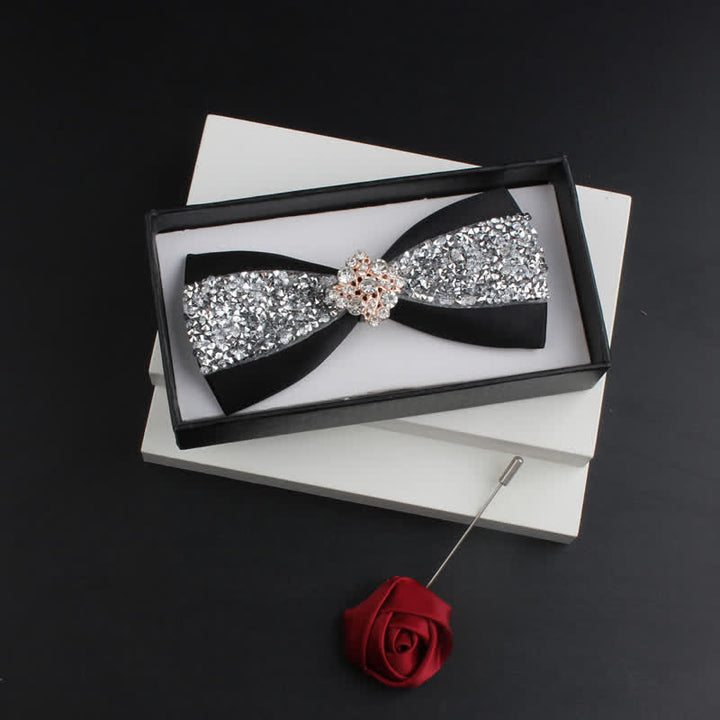 Set di 2 papillon con corpetto rosso e strass lucido da uomo - Nero n. 1 - Papillon + Corsage - image 0