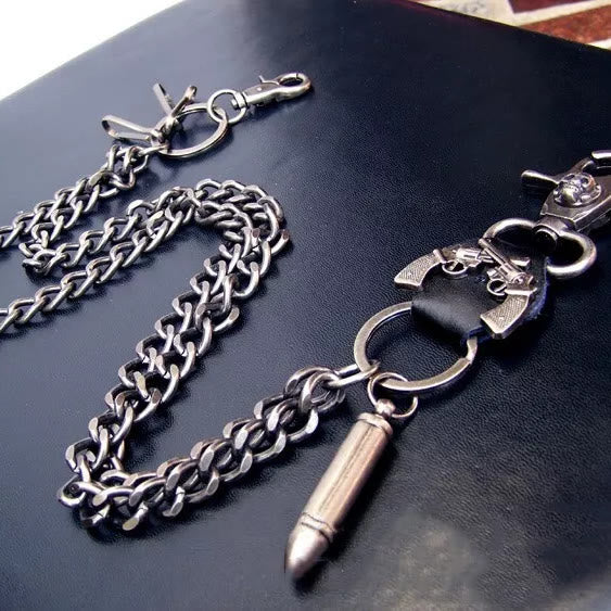 Catena da cintura punk con doppia pistola e testina in metallo