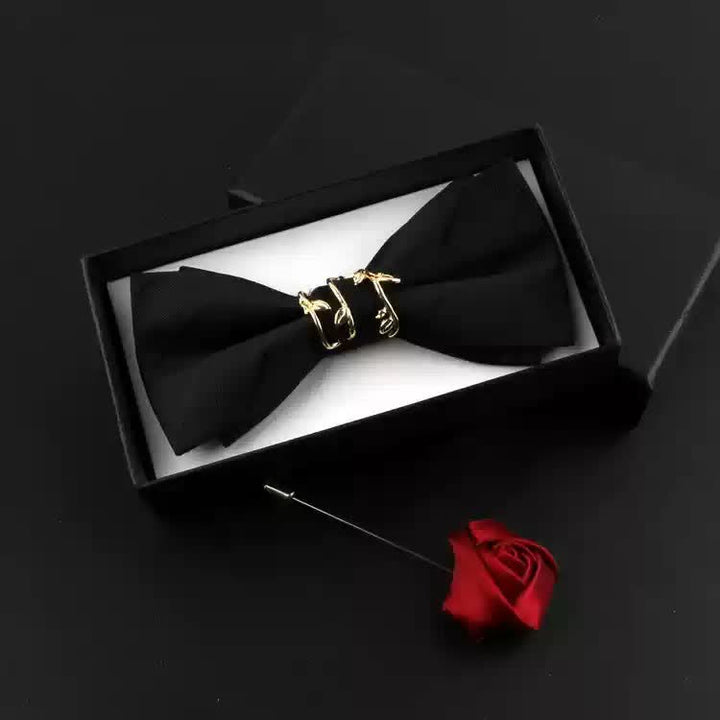 Set di 2 papillon con corpetto rosso e foglia di vite dorata da uomo - Nero - Papillon + Corsage - image 6