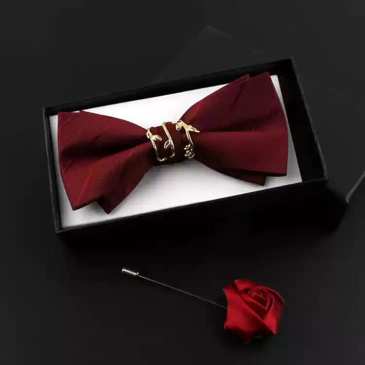 Set di 2 papillon con corpetto rosso e foglia di vite dorata da uomo - Borgogna - Papillon + Corsage - image 0