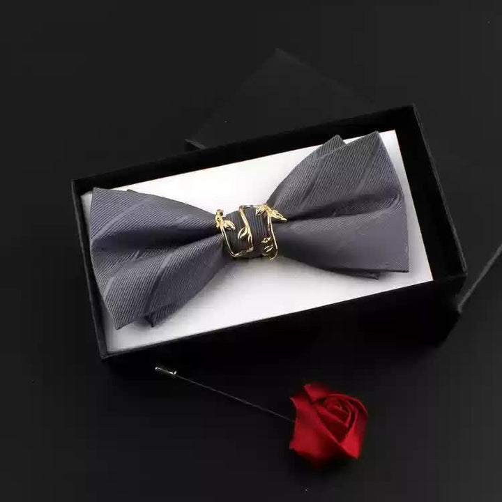 Set di 2 papillon con corpetto rosso e foglia di vite dorata da uomo - Grigio - Papillon + Corsage - image 8