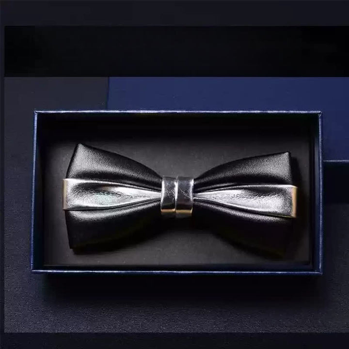 Papillon in similpelle a doppio strato per uomo, per feste di matrimonio - Nero e argento n. 2 - image 12