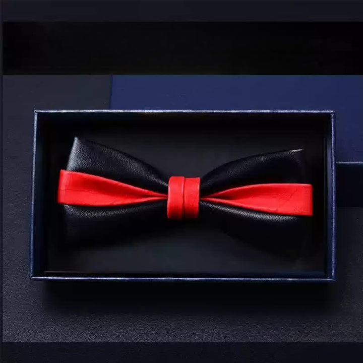 Papillon in similpelle a doppio strato per uomo, per feste di matrimonio - Nero e rosso - image 9