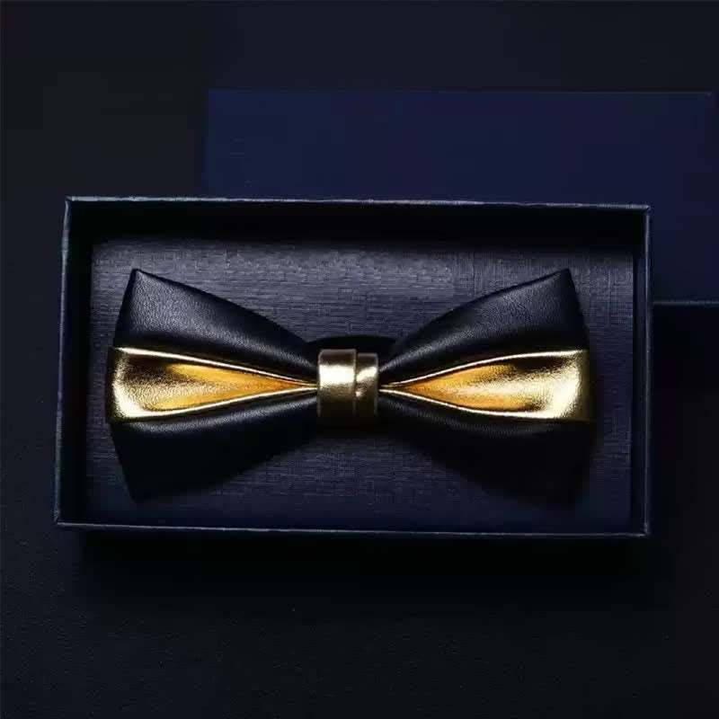 Papillon in similpelle a doppio strato per uomo, per feste di matrimonio - Nero e oro - image 7