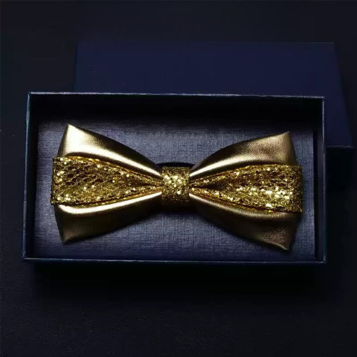 Papillon in similpelle a doppio strato per uomo, per feste di matrimonio - Oro - image 2