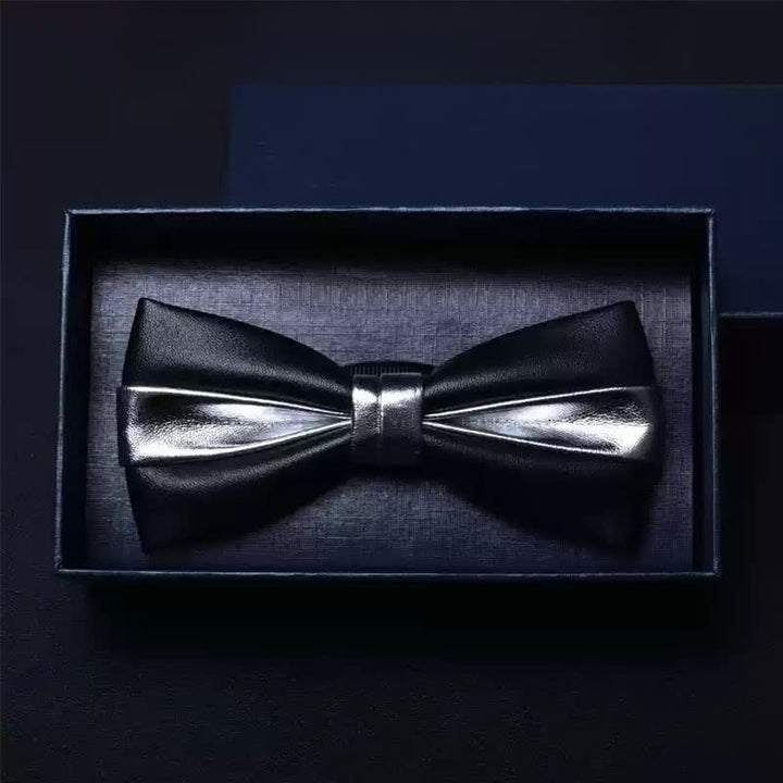 Papillon in similpelle a doppio strato per uomo, per feste di matrimonio - Nero e argento n. 1 - image 8