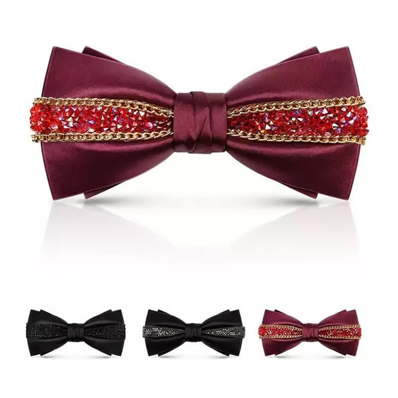 Papillon da uomo con catena in metallo con strass scintillanti di lusso