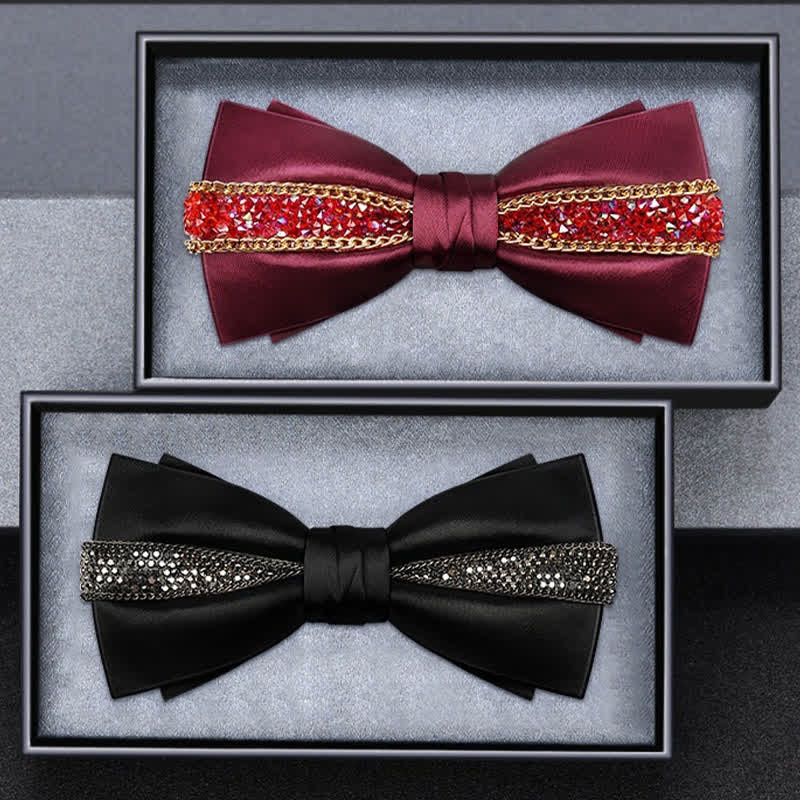 Papillon da uomo con catena in metallo con strass scintillanti di lusso