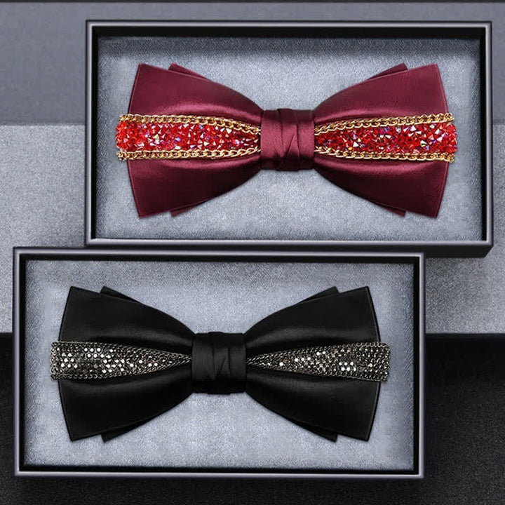 Papillon da uomo con catena in metallo con strass scintillanti di lusso