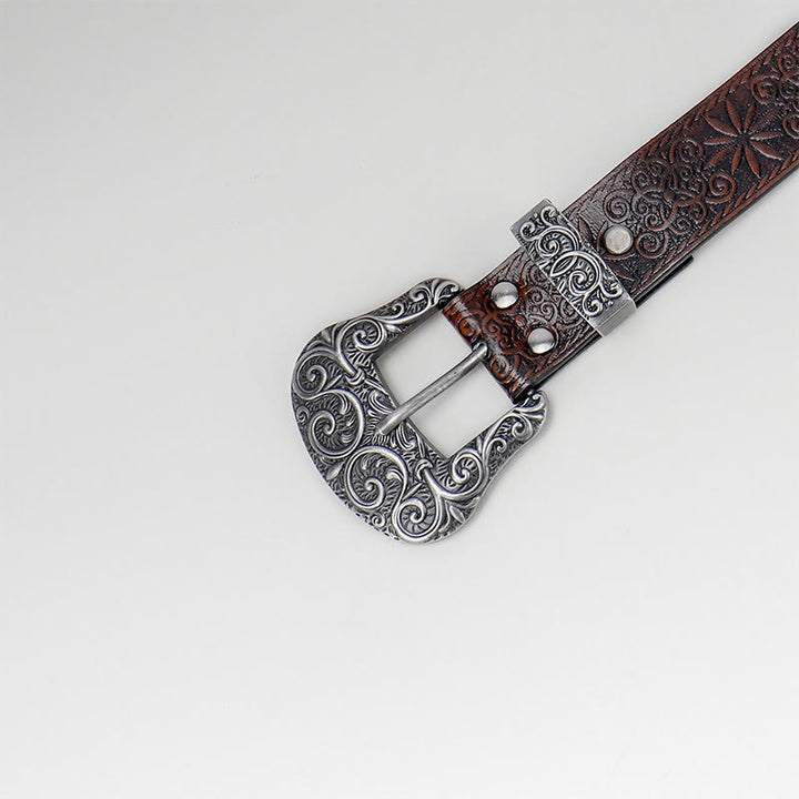Cintura in pelle marrone con motivo floreale in rilievo da donna, stile western da cowgirl