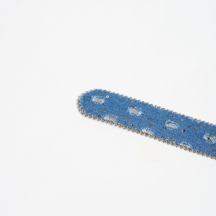 Cintura in pelle con fibbia a farfalla in denim da donna