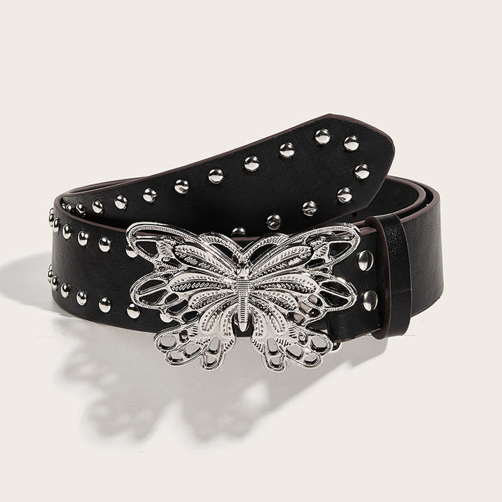 Cintura in pelle con fibbia a farfalla borchiata da donna stile western da cowgirl