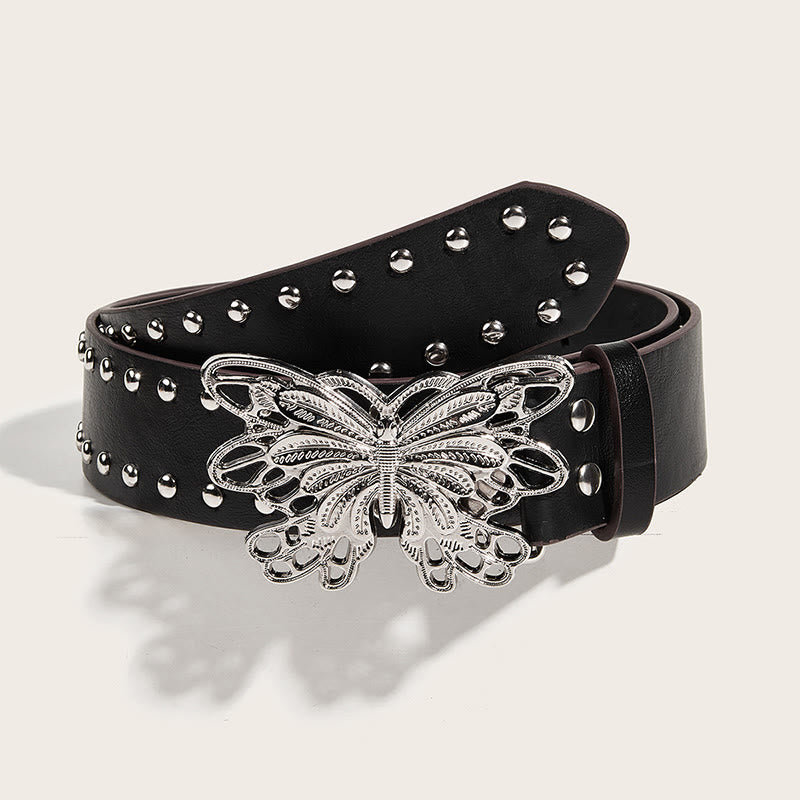 Cintura in pelle con fibbia a farfalla borchiata da donna stile western da cowgirl - Nero - 34 - image 0