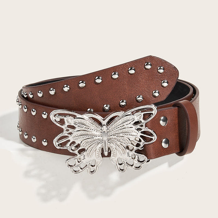 Cintura in pelle con fibbia a farfalla borchiata da donna stile western da cowgirl