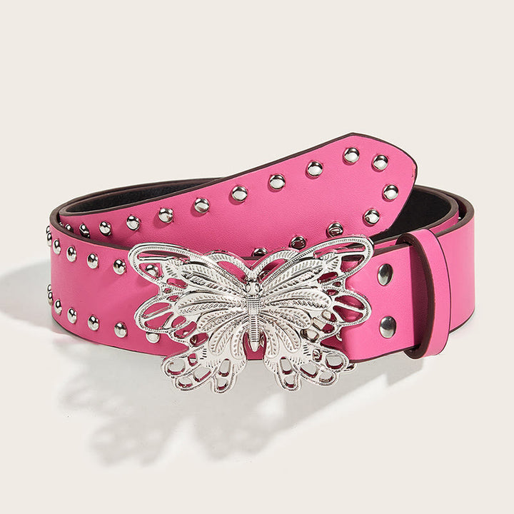 Cintura in pelle con fibbia a farfalla borchiata da donna stile western da cowgirl