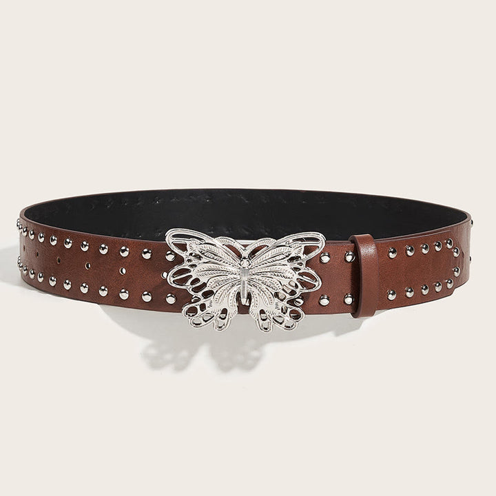 Cintura in pelle con fibbia a farfalla borchiata da donna stile western da cowgirl