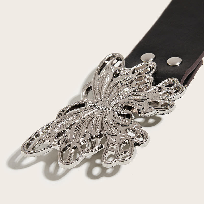 Cintura in pelle con fibbia a farfalla borchiata da donna stile western da cowgirl