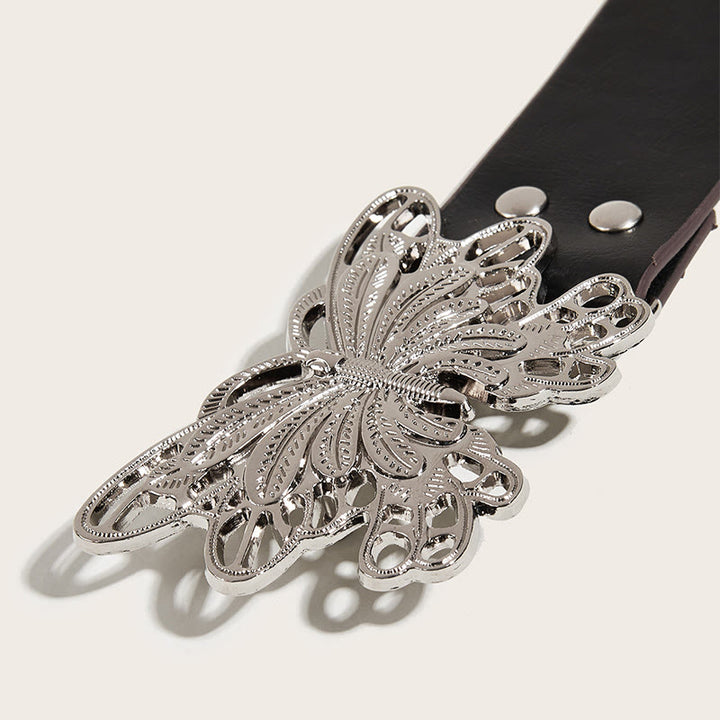 Cintura in pelle con fibbia a farfalla borchiata da donna stile western da cowgirl