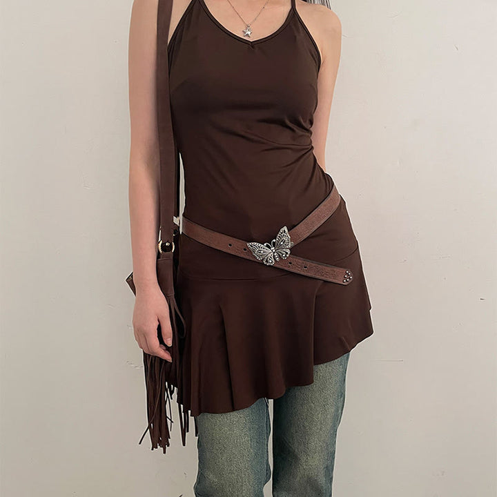 Cintura in pelle con chiusura a farfalla floreale in rilievo da donna, stile cowgirl