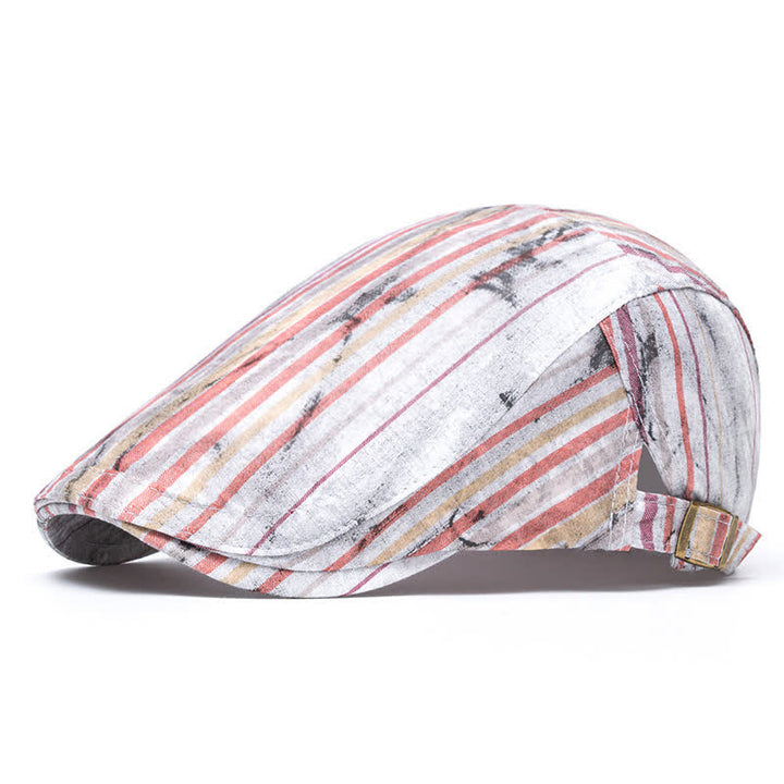 Cappello basco da giornalaio a righe con graffiti e tintura a nodi