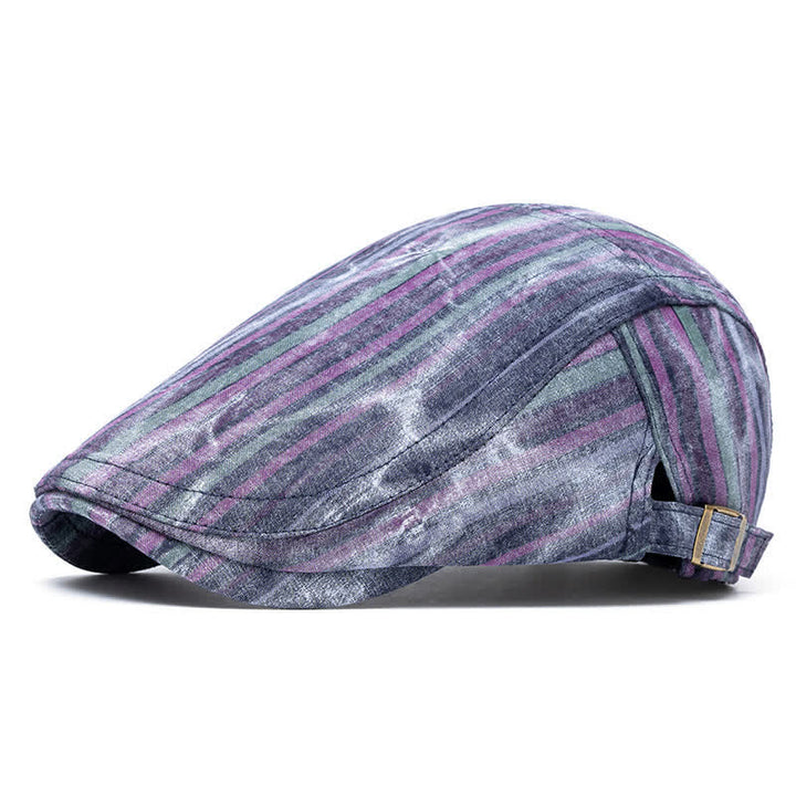 Cappello basco da giornalaio a righe con graffiti e tintura a nodi