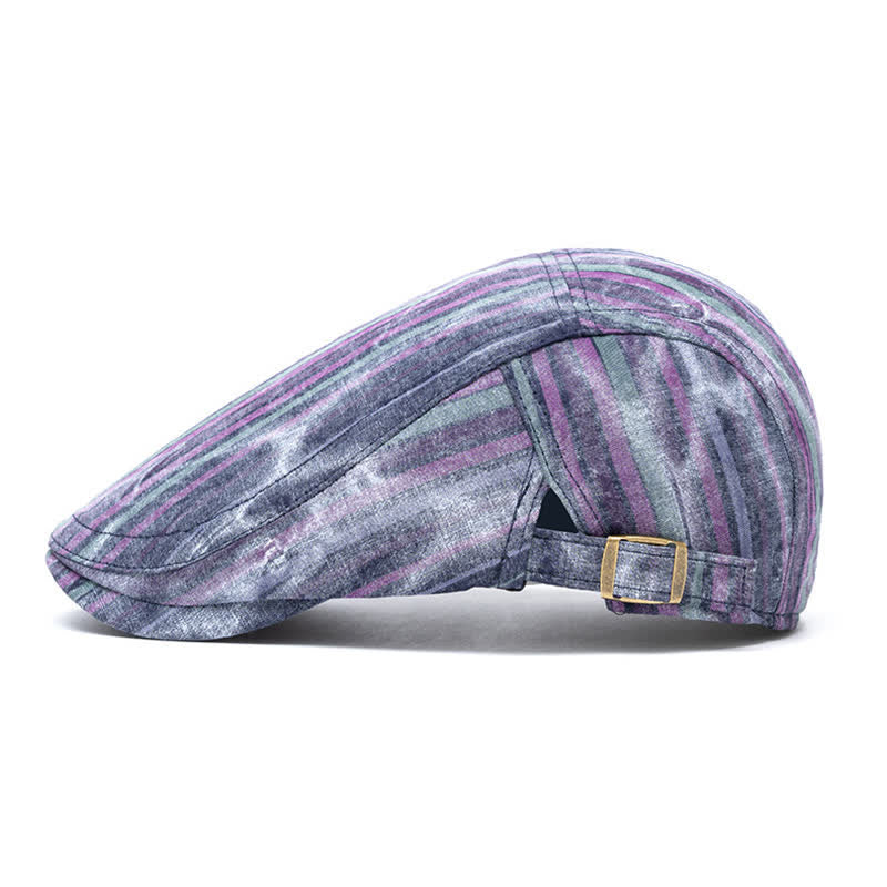 Cappello basco da giornalaio a righe con graffiti e tintura a nodi