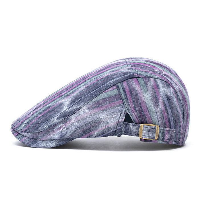 Cappello basco da giornalaio a righe con graffiti e tintura a nodi