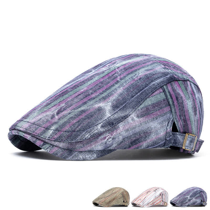 Cappello basco da giornalaio a righe con graffiti e tintura a nodi