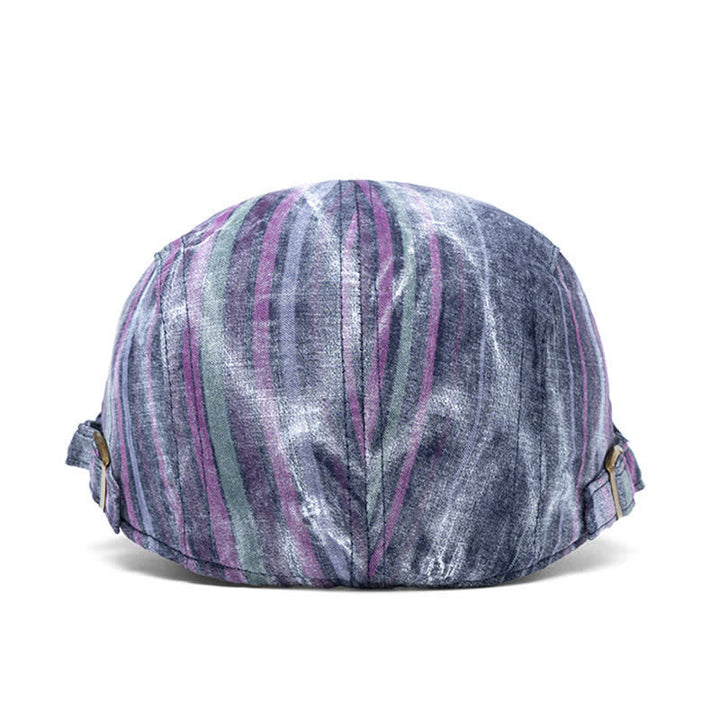 Cappello basco da giornalaio a righe con graffiti e tintura a nodi