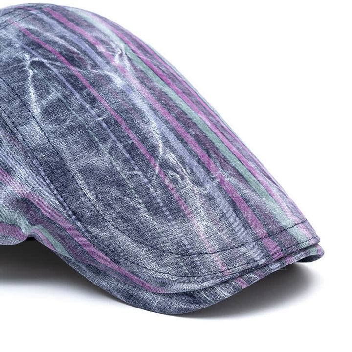 Cappello basco da giornalaio a righe con graffiti e tintura a nodi