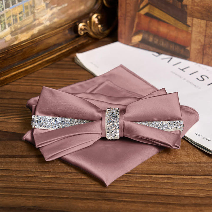 Set da uomo con papillon e fazzoletto da taschino in raso con strass scintillanti