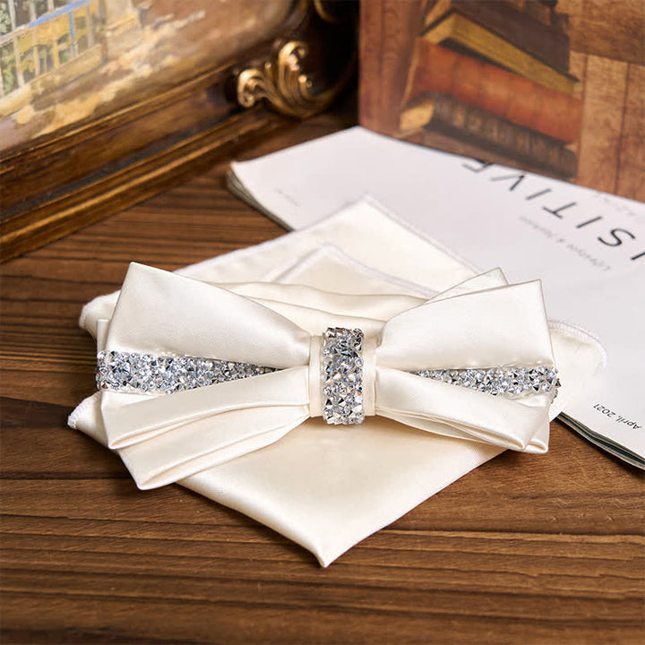 Set da uomo con papillon e fazzoletto da taschino in raso con strass scintillanti