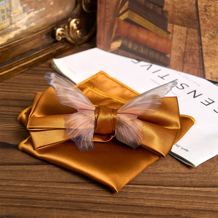 Set da taschino con papillon e fazzoletto da taschino a farfalla in organza vintage da uomo