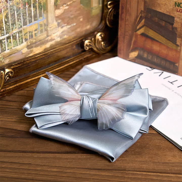 Set da taschino con papillon e fazzoletto da taschino a farfalla in organza vintage da uomo