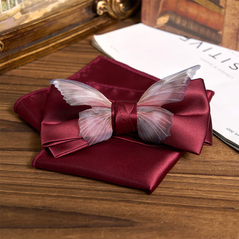 Set da taschino con papillon e fazzoletto da taschino a farfalla in organza vintage da uomo