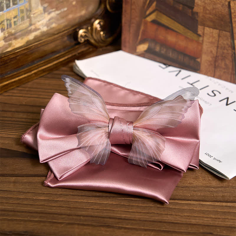 Set da taschino con papillon e fazzoletto da taschino a farfalla in organza vintage da uomo