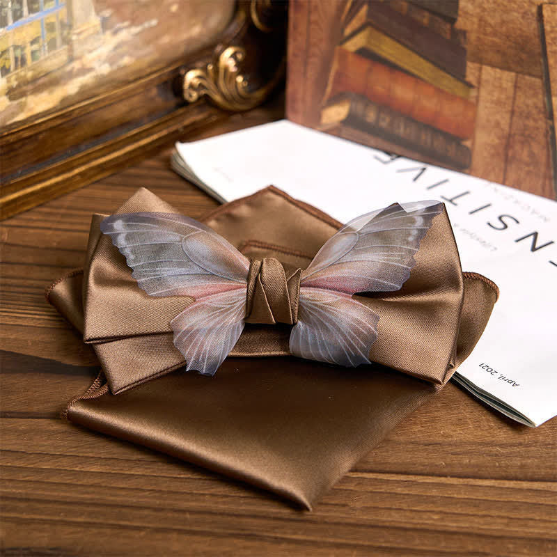 Set da taschino con papillon e fazzoletto da taschino a farfalla in organza vintage da uomo