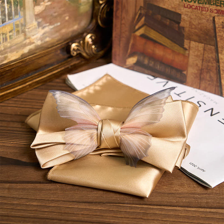 Set da taschino con papillon e fazzoletto da taschino a farfalla in organza vintage da uomo