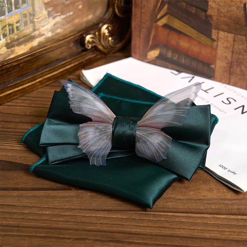 Set da taschino con papillon e fazzoletto da taschino a farfalla in organza vintage da uomo