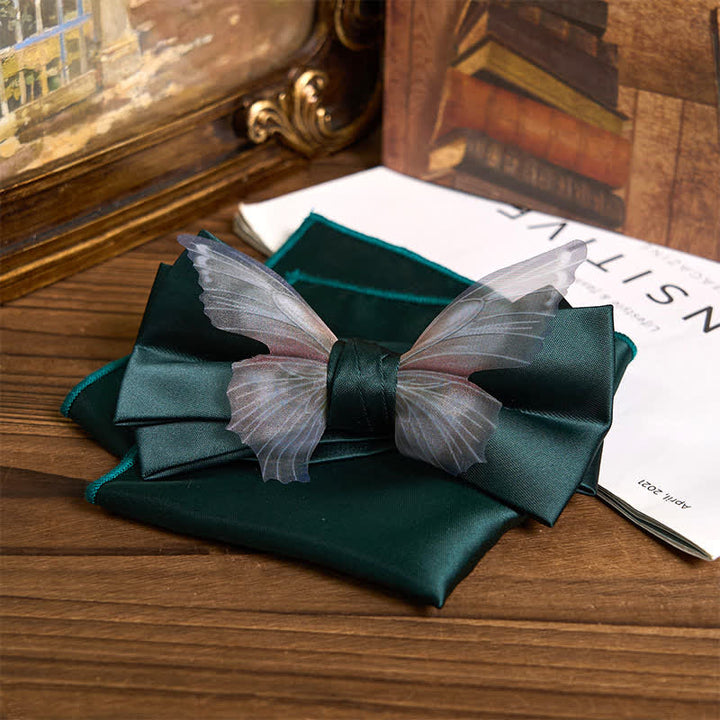 Set da taschino con papillon e fazzoletto da taschino a farfalla in organza vintage da uomo
