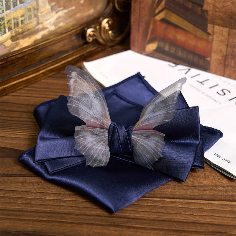 Set da taschino con papillon e fazzoletto da taschino a farfalla in organza vintage da uomo