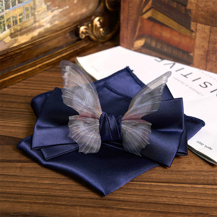 Set da taschino con papillon e fazzoletto da taschino a farfalla in organza vintage da uomo