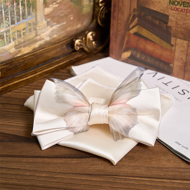 Set da taschino con papillon e fazzoletto da taschino a farfalla in organza vintage da uomo