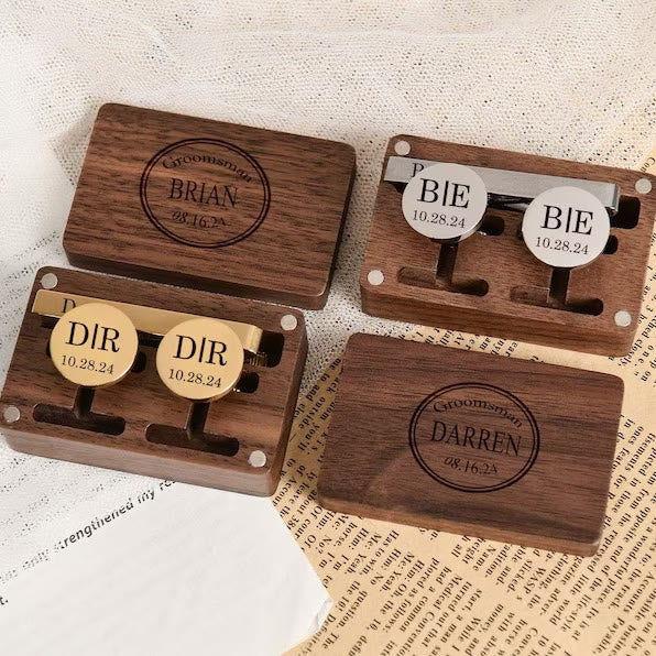 Personalizza i tuoi gemelli con barra per cravatta da matrimonio con testo per abbigliamento maschile - image 3