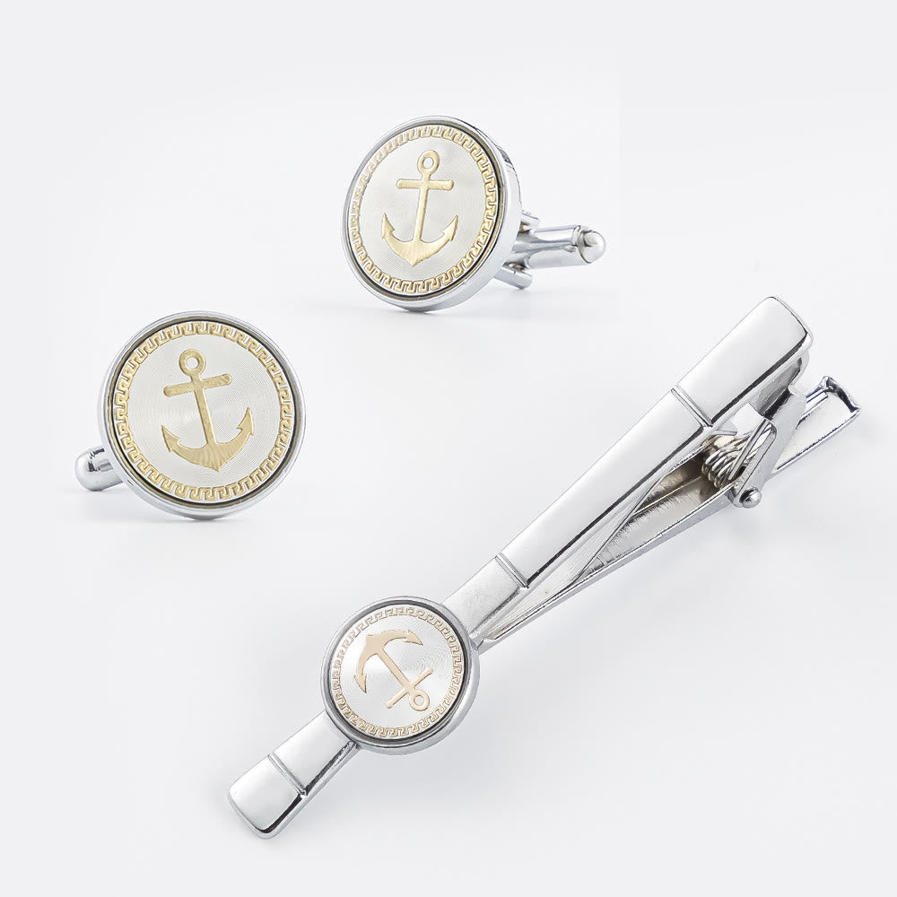 Set di gemelli con fermacravatta a forma di ancora per abito da sposa - image 2