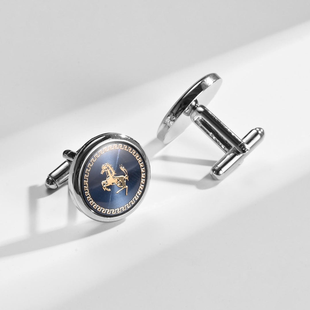 Set di gemelli con fermacravatta a forma di cavallo in corsa per abito da sposa - image 4