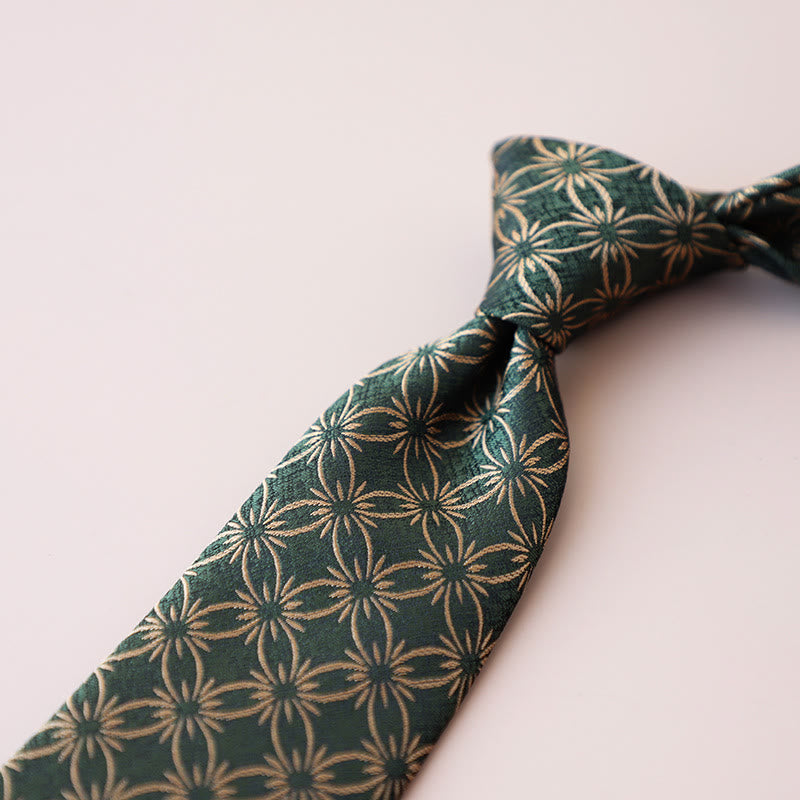 Cravatta da uomo con motivo floreale a margherita verde - image 1