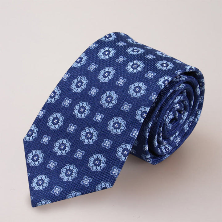 Cravatta da uomo in seta di gelso con mini fiori blu