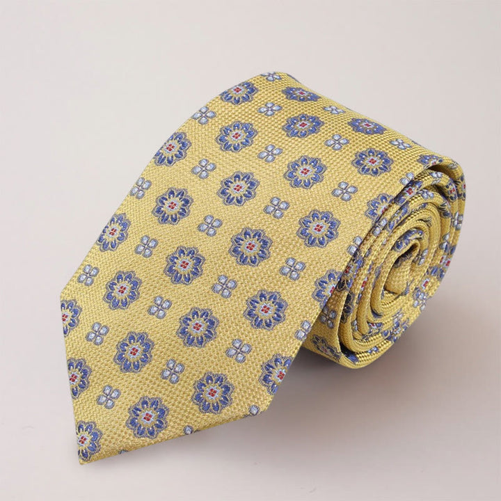 Cravatta da uomo in seta di gelso con mini fiori blu